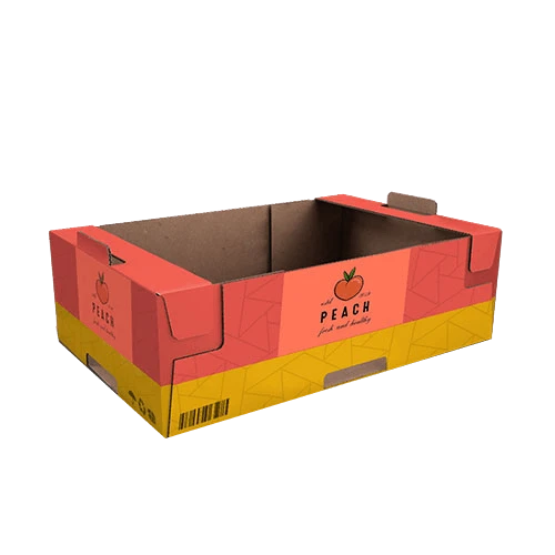 Corrugated cardboard tray with full color print and secure lock, ideal choice for fragile food transportation and storage