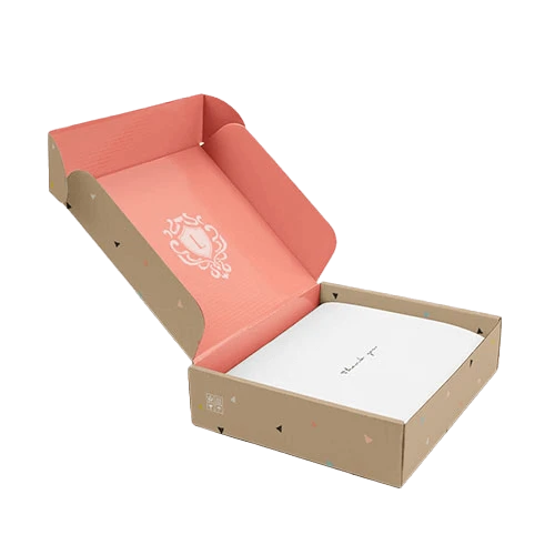 High-quality, branded corrugated box with intricate designs, durable corrugated material and vibrant colors.