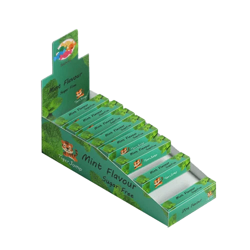 A colorful, branded display box with detailed die cut designs, highlighting the product's features.