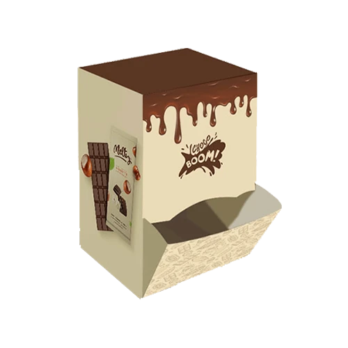 Chocolate dispenser box with branded printing and semi gloss finish