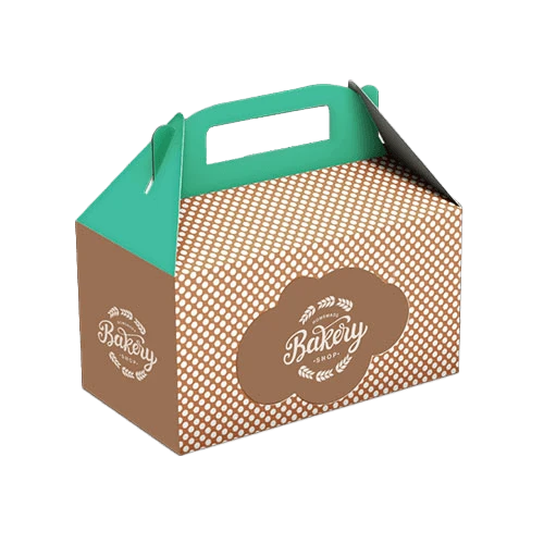 An eco-friendly, reusable gable style box with brand logo, suitable for bakery and promotional items.