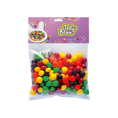 Multi-color printed header card with polythene bag for jelly beans