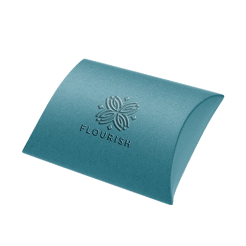 Embossed pillow box with a natural look, featuring embossed logo