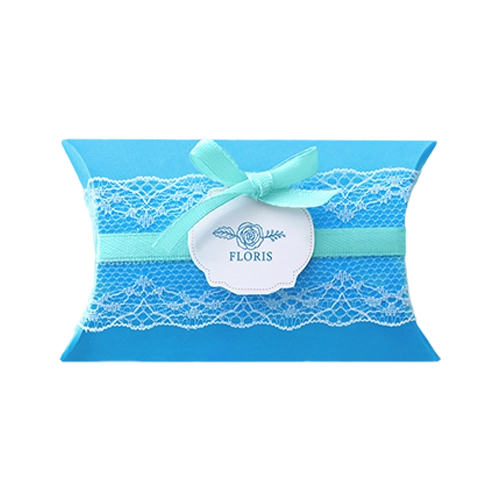 Premium pillow box with elegant design and customised ribbon, suitable for jewelry packaging.