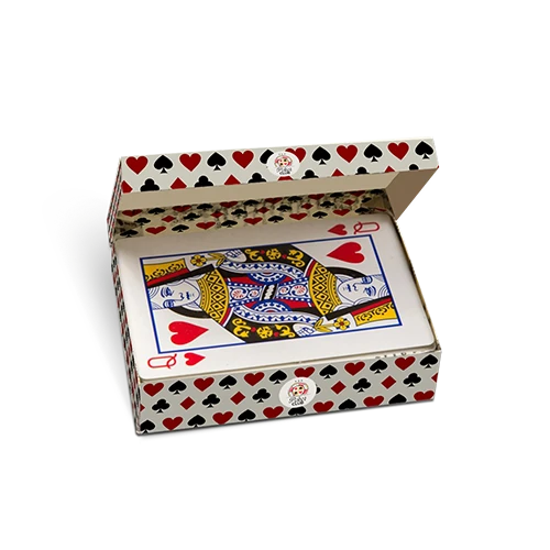 Custom playing card box featuring custom design on white background
