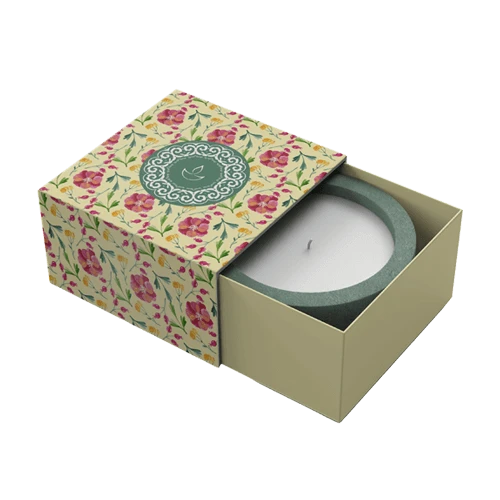 Candle product box with full colour printing on rigid material, enhancing brand visual appeal