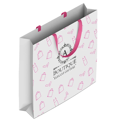 Branded shopping bags with brand logo and matching ribbon