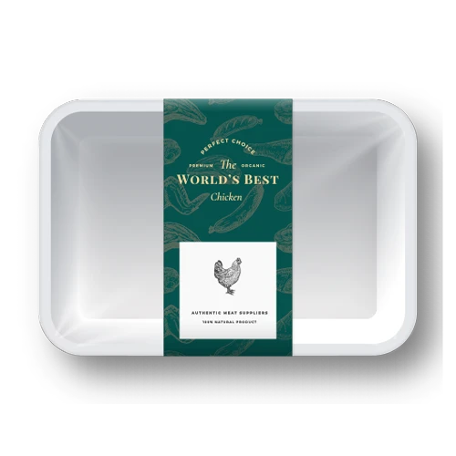 White tray with a sliding printed sleeve, perfect for frozen and dairy products.