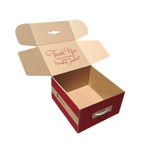 Brown kraft paper box designed as a suitcase with a handle, perfect for eco-friendly packaging.